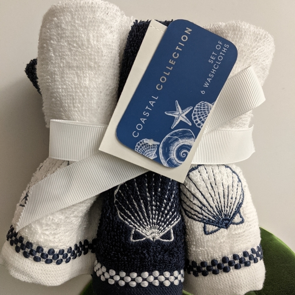 Coastal collection 6 washcloth  Blue White Guest